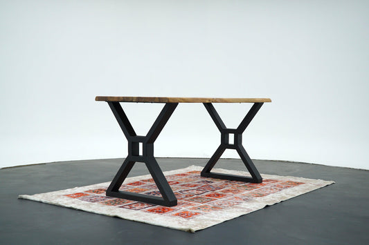 X-Shaped Table Legs with 3x1.5 Inch Tubing and Wooden Beam Mounting Option - Brooklynartworkshop