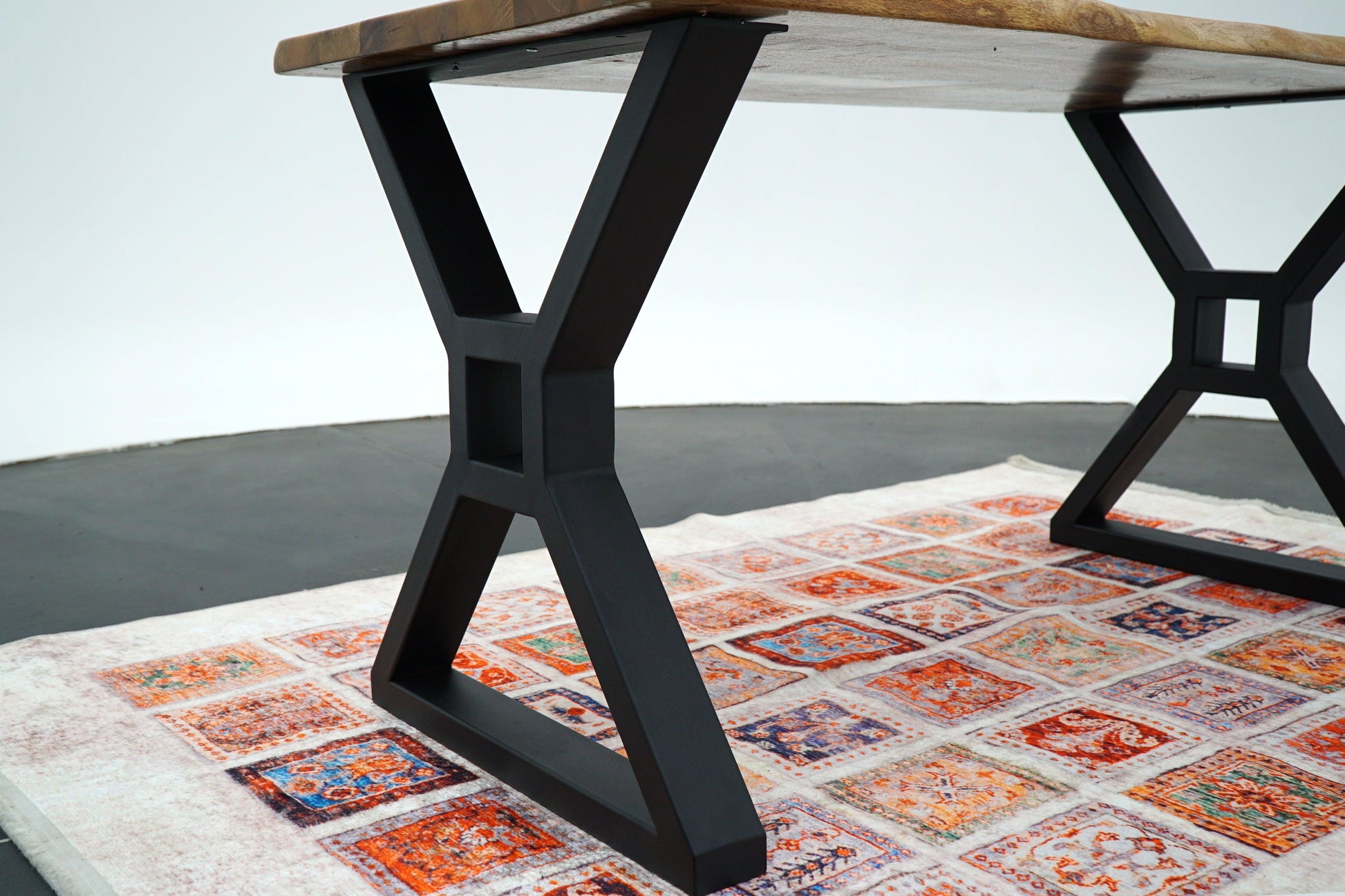 X-Shaped Table Legs with 3x1.5 Inch Tubing and Wooden Beam Mounting Option - Brooklynartworkshop